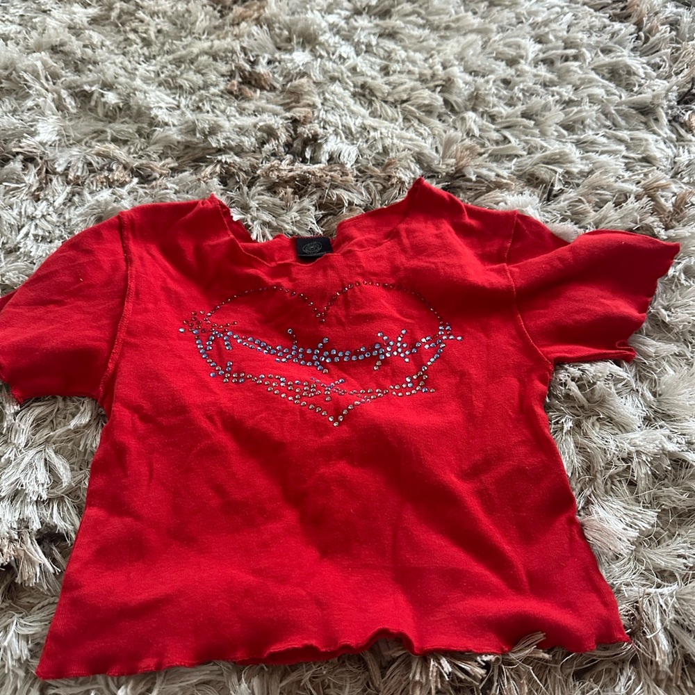 Red Bedazzled Shirt with Heart Design
